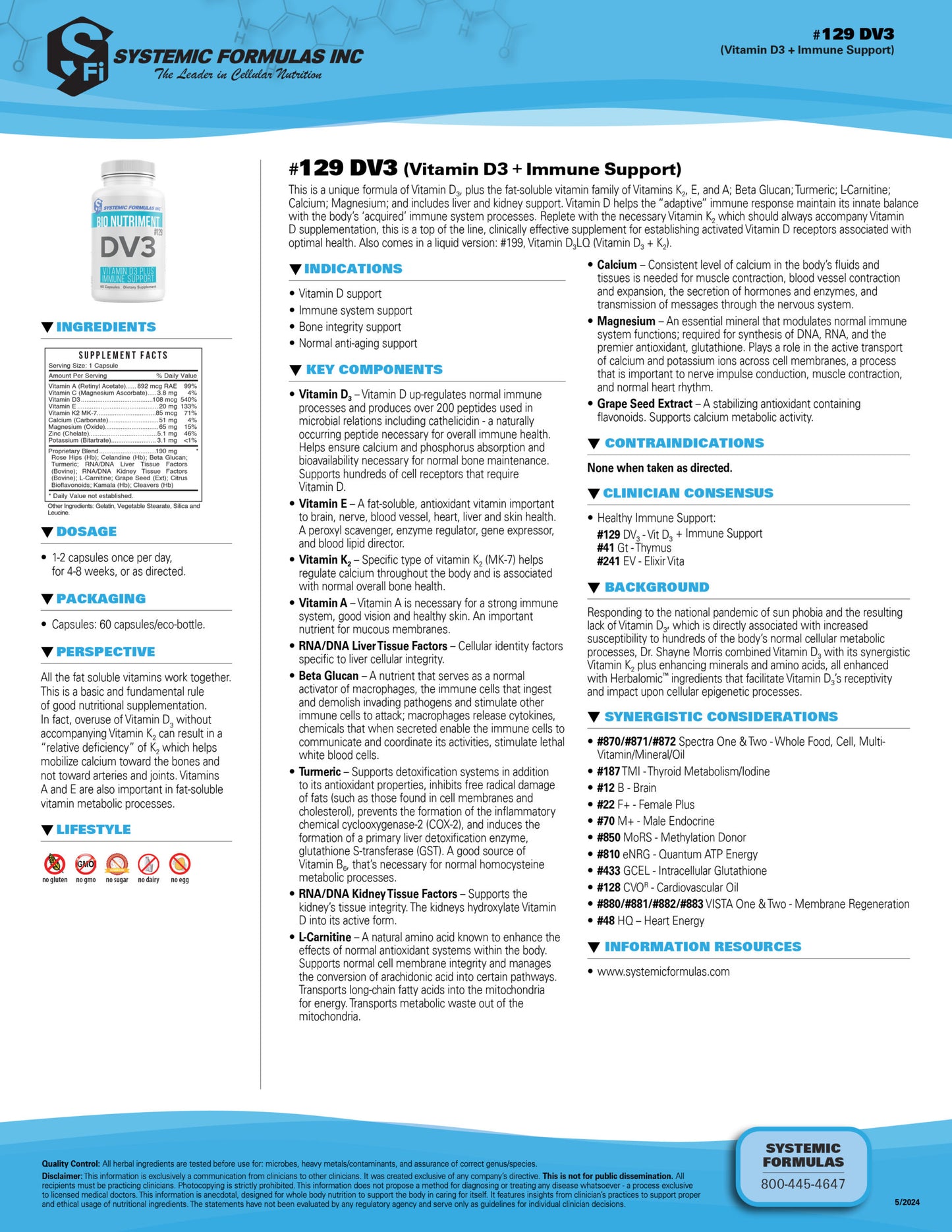 DV3 Vitamin D3 Plus Immune Support Systemic Formulas