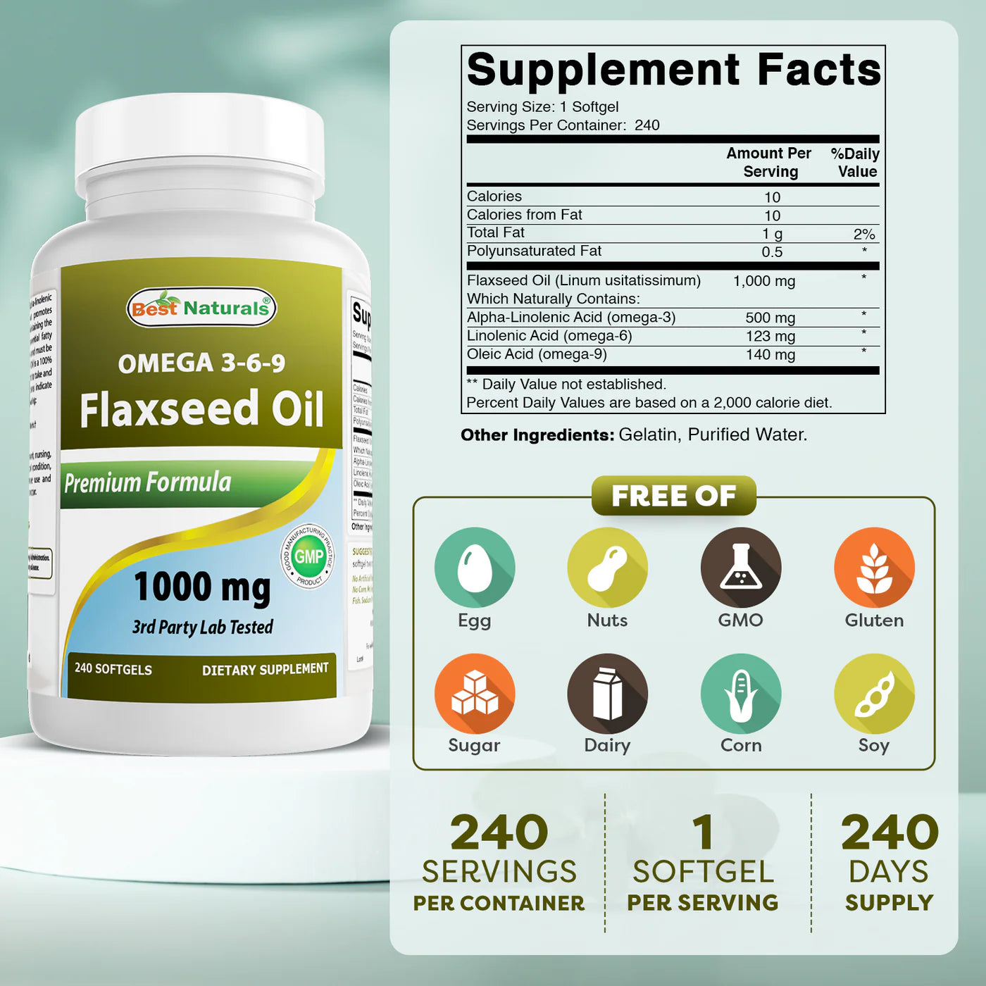 Flaxseed Oil Omega369 1000mg #240gels Best Naturals