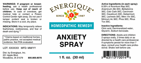 Anxiety Spray 1oz Energique