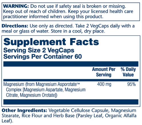 Magnesium Asporotate 400mg #120caps Solaray