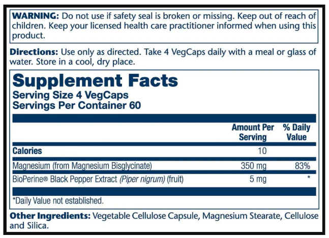 Magnesium Glycinate 350mg #240caps Solaray