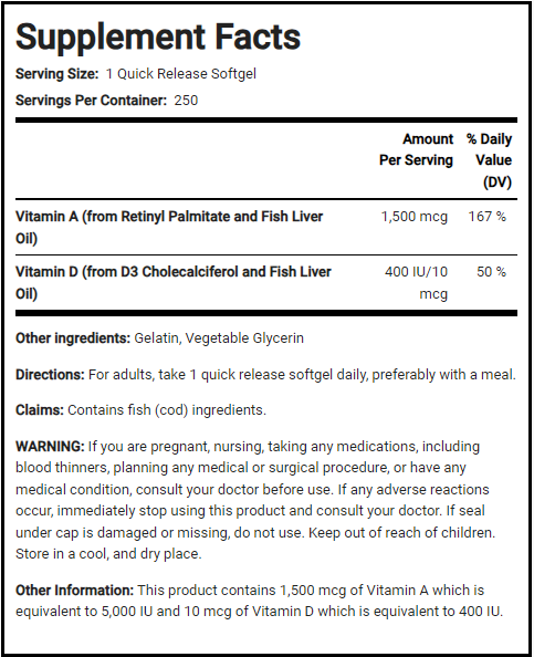 Vitamins A&D 5000IU Piping Rock